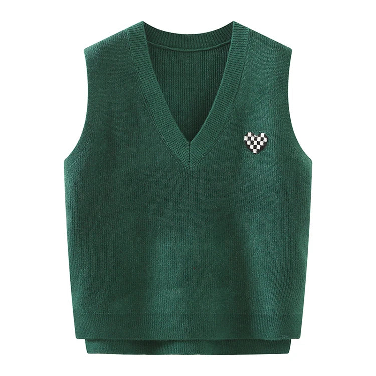 Custom Casual Fit Ladies Fall Winter V Neck Vent Hem Sleeveless Knitwear Pullover Embroidery Jacquard Logo Knitted Sweater