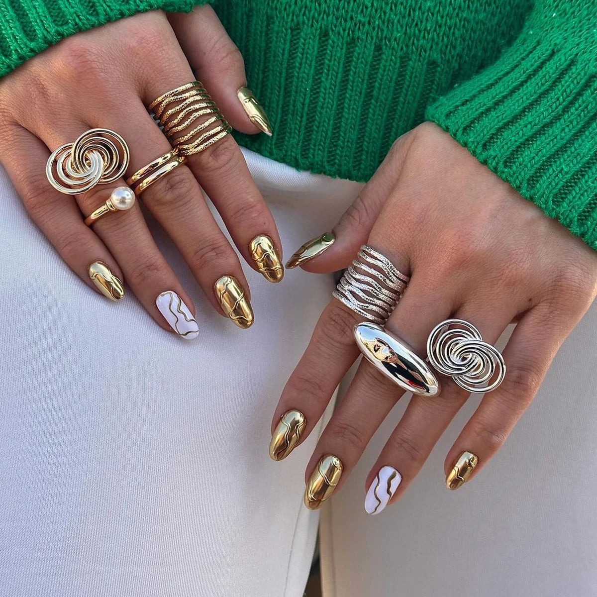 Waterproof Stainless Steel Ring 18K PVD Gold Plated Geometric High Polished Chunky Punk Ring for Girl Gift