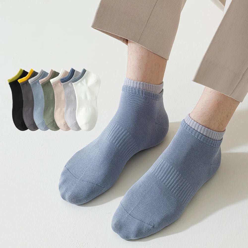 Classic  Double Rib Socks Casual Gentleman Breathable Combed Cotton Socks Business Dress Seamless Ankle Socks
