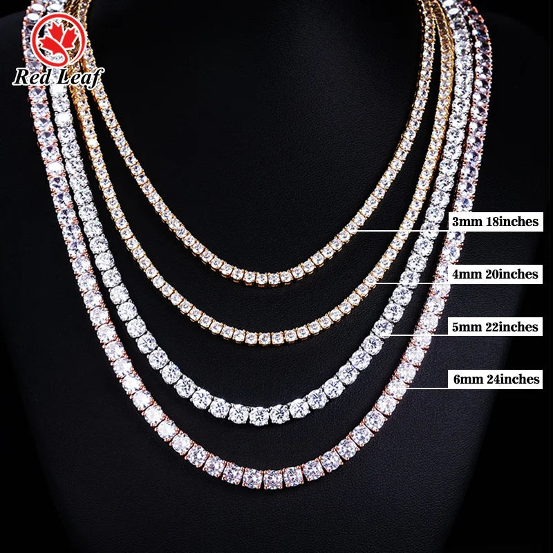 Redleaf D VVS Moissanite Tennis Necklace Vintage 925 Sterling Silver 3mm 4mm 5mm Round Moissanite Diamond Link Chain Necklaces