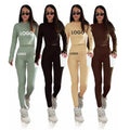 2025 Fall Women Custom Logo Two Piece Set Solid Color Ribbed Elastic O-Neck Long Sleeves Top and Tight Pants Set