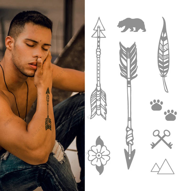 BXTAT Sunflower Tiny Sketch Nature Rose Moon Dagger Arrow Symbols Quotes Lasting 15 Days Semi Permanent Tattoos Sticker