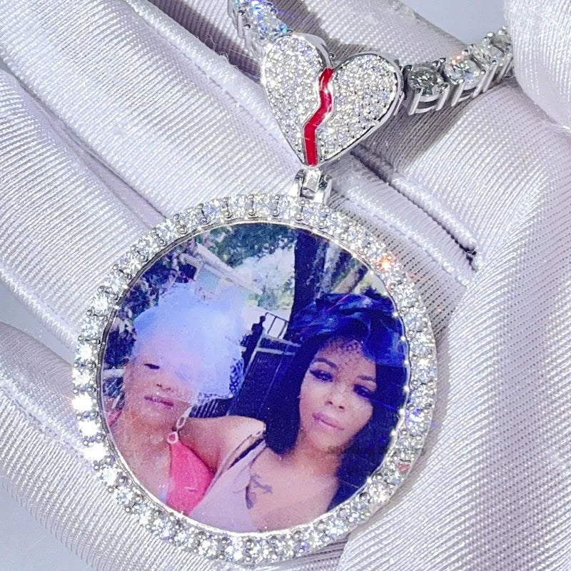 Guangzhou Shining Jewelry VVS Moissanite Iced Out Broken Heart Bail Custom Photo Pendant