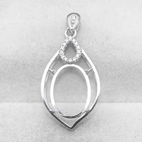 Sterling Silver 11*15mm Semi Mount Pendant Empty Frame Blank Support Setting S925 Base Holder Without Center Stone for DIY Inlay