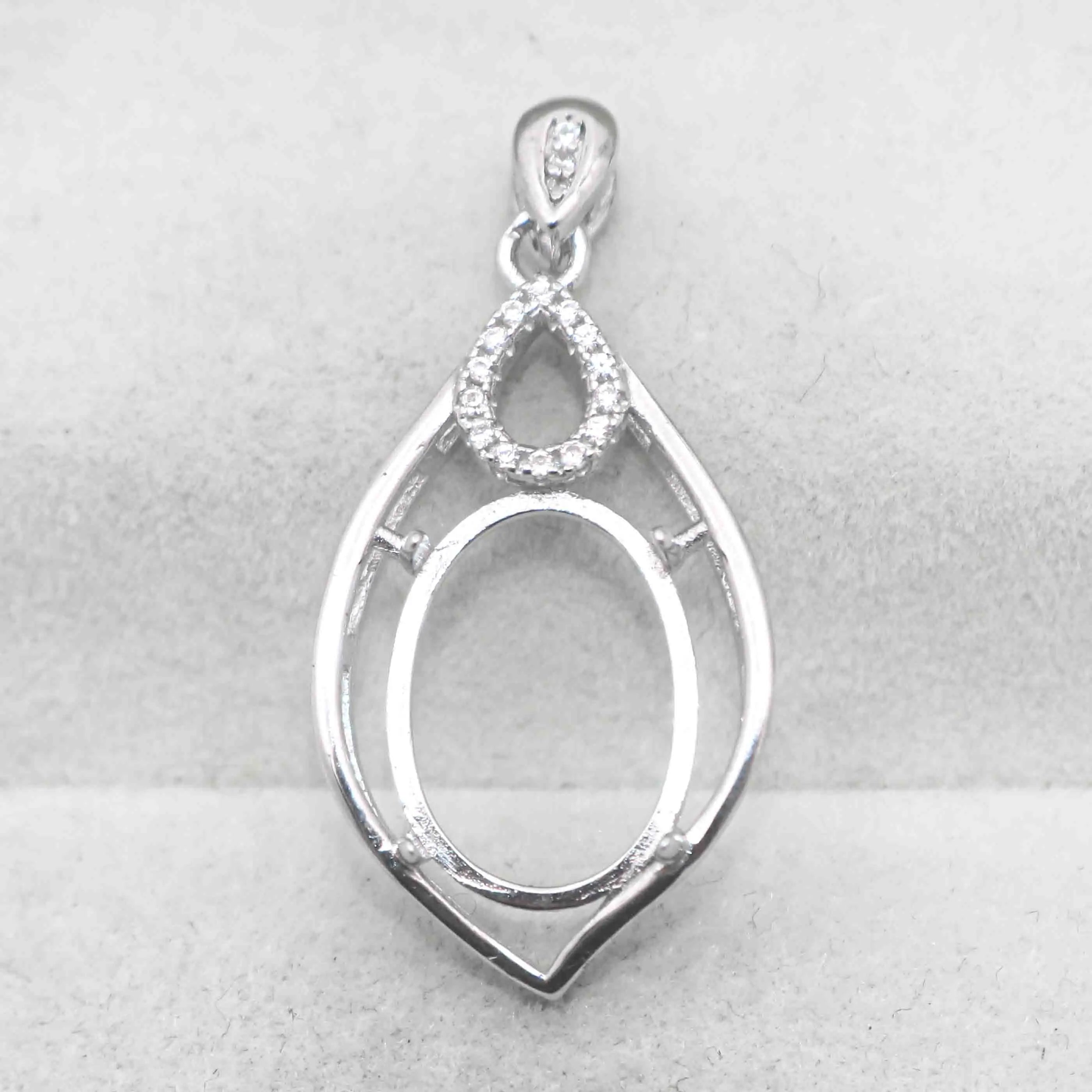 Sterling Silver 11*15mm Semi Mount Pendant Empty Frame Blank Support Setting S925 Base Holder Without Center Stone for DIY Inlay