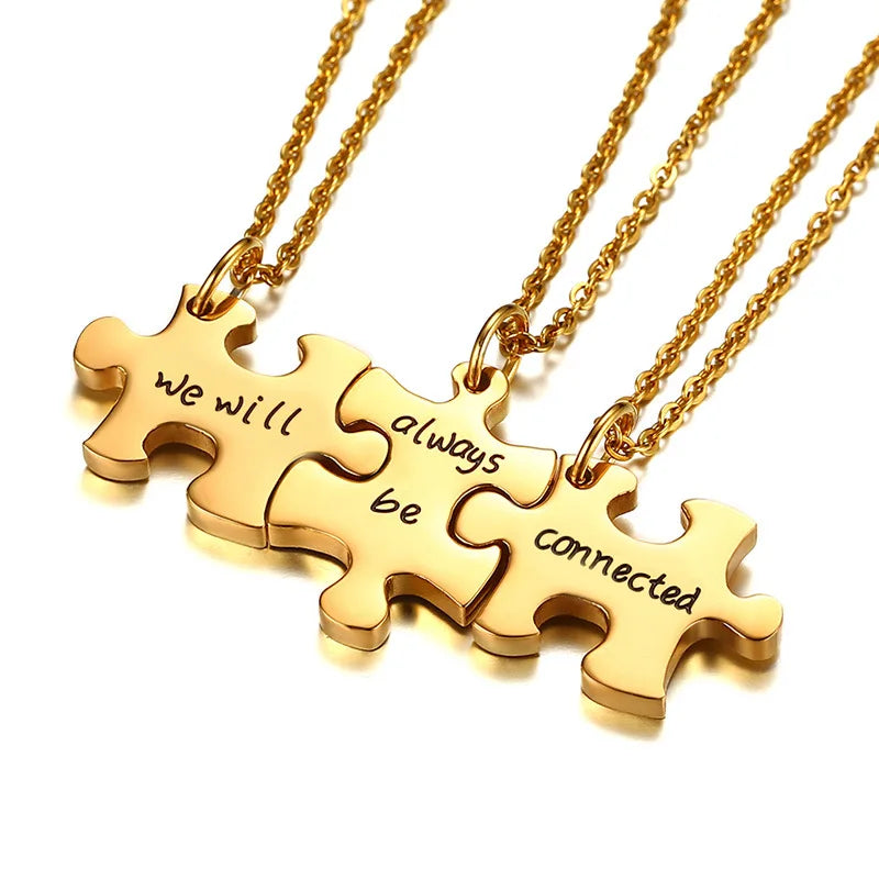 Necklace Colar Masculino Stainless Steel Jewelry We Will Always Be Connected Custom Puzzle Matching Necklace for Best Friends 1