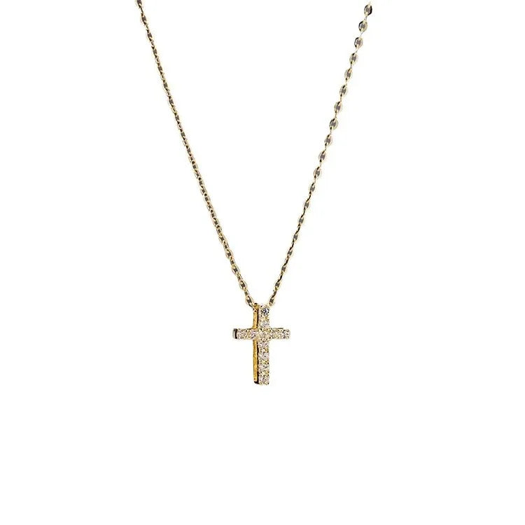S925 Sterling Silver Plated 14K Gold Necklace Mini Cross Necklace Delicate Simple Temperament Collarbone Chain Necklace