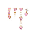 Hot Selling Sweet Luxury Pink Flower Heart Stud Earrings Gold-Plated Zircon Earrings Set for Women