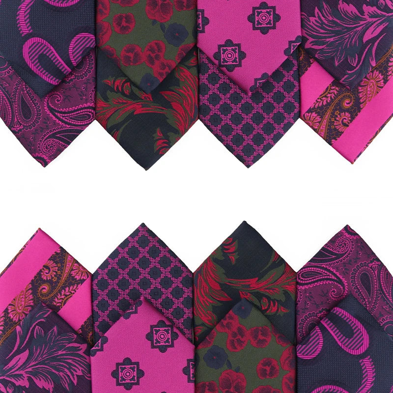 Fashion Neckties Men's Striped Paisley Rose Red Tie Polyester Gravatas Wholesale Silk Necktie Business Neck Ties for Men Italian