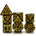 HS Dawn Stars Pattern Dice Set Black and Yellow Acrylic RPG Dice for DND Dungeons and Dragons MegaBDM