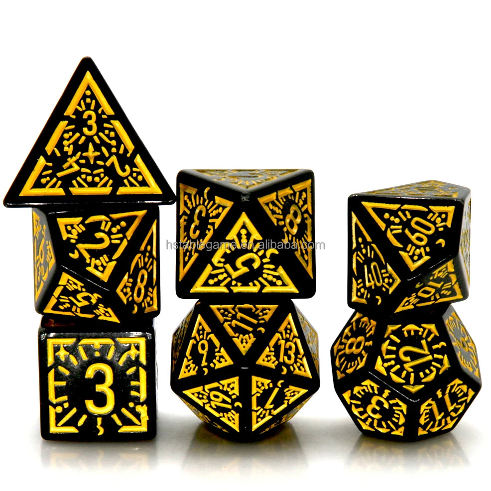 HS Dawn Stars Pattern Dice Set Black and Yellow Acrylic RPG Dice for DND Dungeons and Dragons MegaBDM