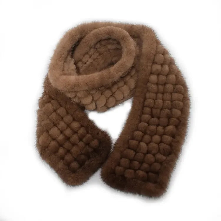 MWFur Fashion Neck Warmer Black Mink for Women Korean Style Hand Made 150cm Luxury Mink Fur Balls Scarf