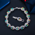 Bling Fire Blue Rainbow Oval Cubic Zirconia Stone Brass Engagement Charm Bangle Bracelet for Women Party Jewelry Designer