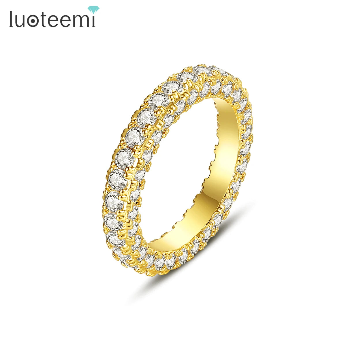 LUOTEEMI  New Design Stone Rings Diamond Band Ring for Women Ladies Friendship Rings Simple Band