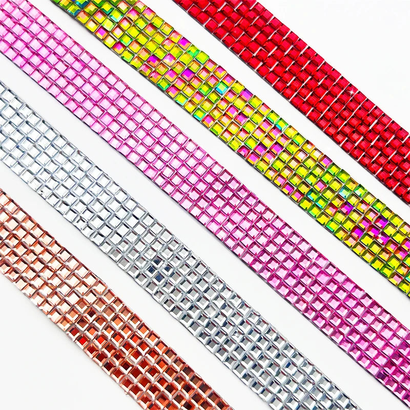 Self-Adhesive 3mm Crystal Glass Squares Rhinestone Diamond Ribbon Glitter Sticker for Car DIY Arts Wedding Garment Hot-Fix