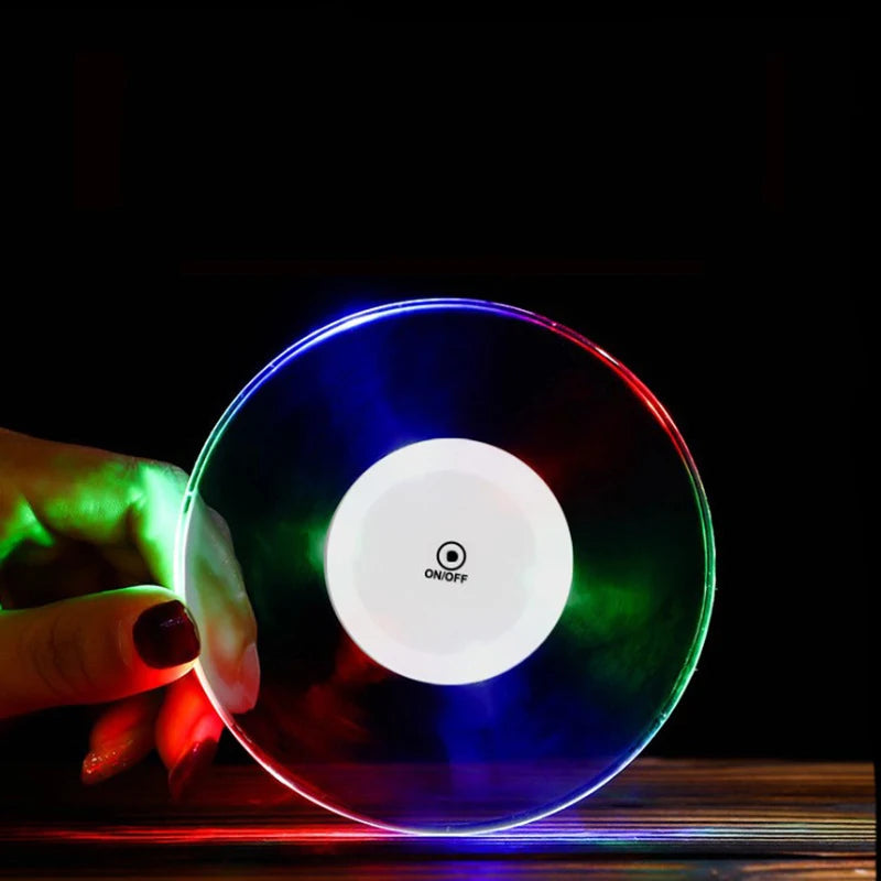 Custom Transparent Crystal Colorful LED Cup Coaster Waterproof Acrylic Flashing Battery Operated 24 Hours Party Hot Selling