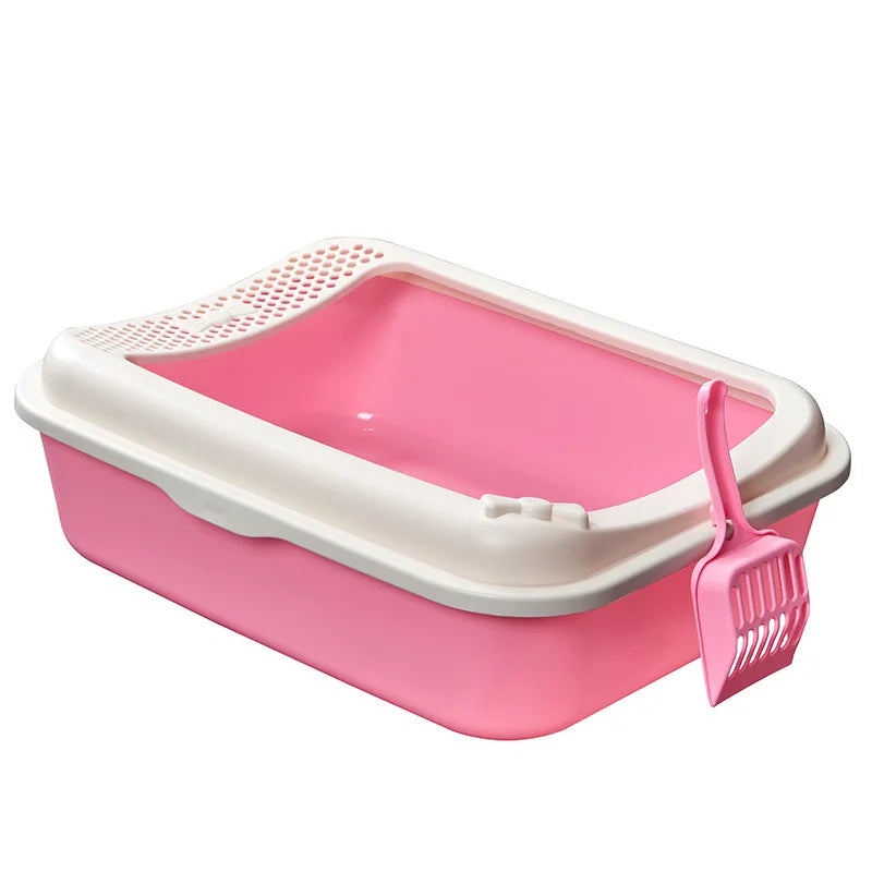 Cats and Dogs Semi-Closed Pet Toilet Basin Anti-Splash Plastic Litter Box with Scooper Kitten Clean Sandbox Dog Tray