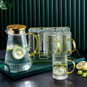 1500ml Glass Pitcher with 6Pcs Cups Kit Water Drink Clear Transparent Drinking Glasses Pot Cup Glassware Set