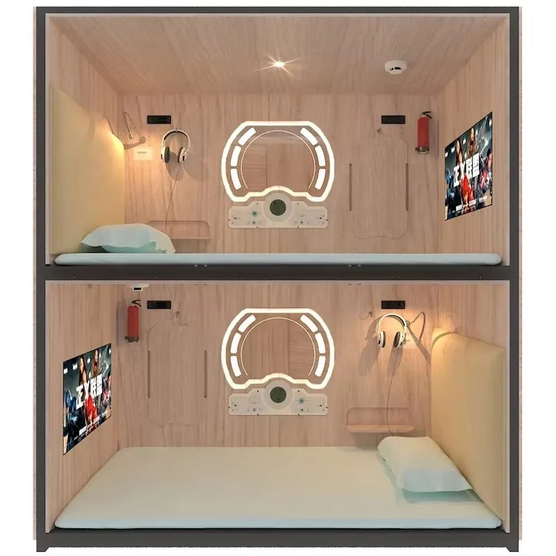 Wooden Sleeping Box Portable Hotel Capsule Horizontal Double Wooden Bunk Capsule Bed WE Brand