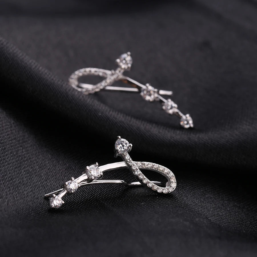 Women 925 Sterling Silver Pave Climber Stud Earring