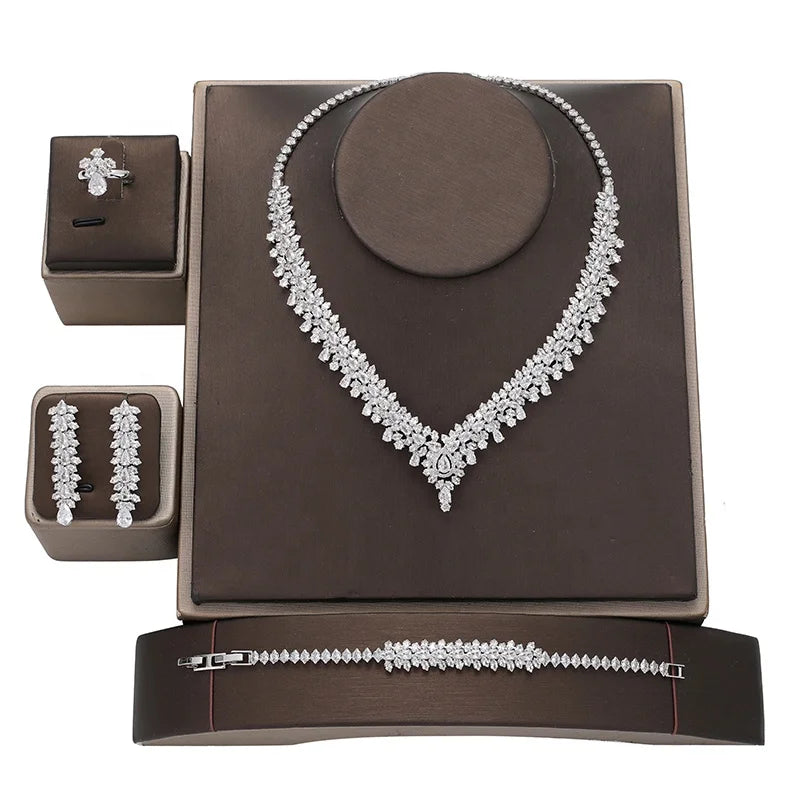 Wholesale Drop Shipping Ready Stock Classic Wedding Accessories Copper Cubic Zirconia Luxury Bridal Jewelry Set for Women BN8129