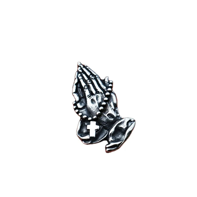 SS8-619P Steel Soldier Saint Cross Necklace Hands Pray Cross Stainless Steel Pendant