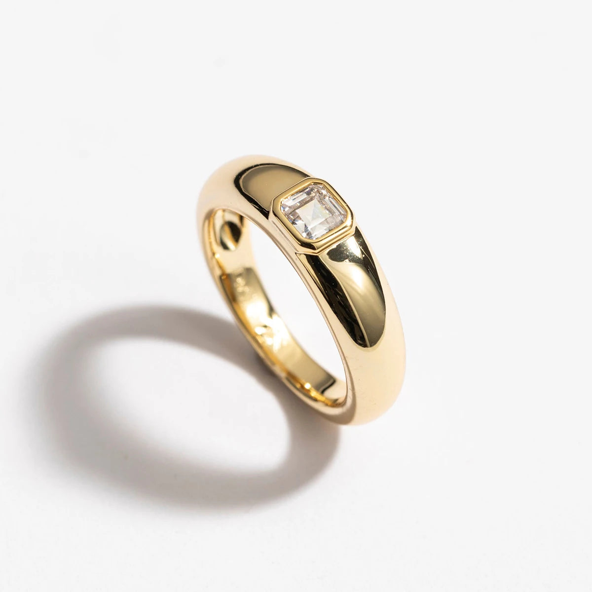 Bezel Square Cut CZ 925 Sterling Silver Women Jewelry Bold Gold Plated Statement Ring