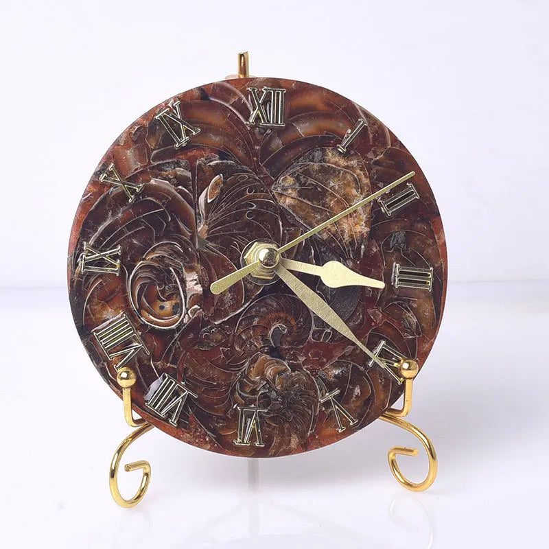 HZ Fossil Snail Fossil Desk Wall Clock/agate Table Watch | Stone Coasters | Quartz Coasters Natural Agate Clock