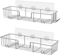 Wall-Mounted Stainless Steel Shower Caddy Basket Rack with Hooks No-Drilling Shower Shelf Organizer for Hotels and Kitchens