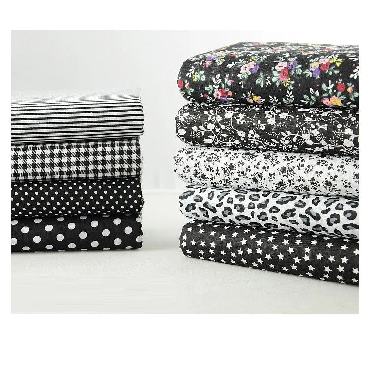Wholesale 9pcs Black Fabric Squares Floral Printed Woven Washable Cotton Cloth Patchwork Bundles Hometextile Craft