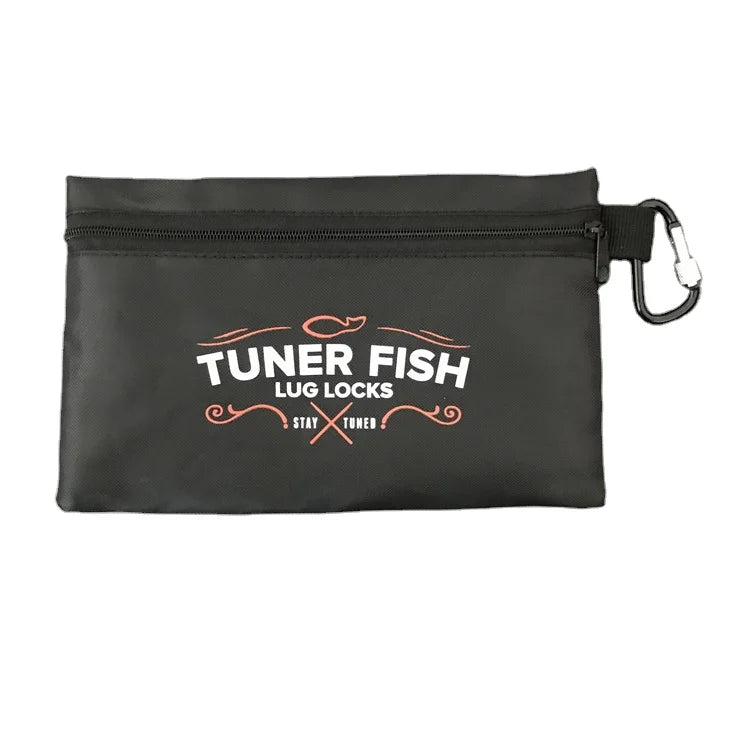 Custom Logo Cheap Zipper Tool Bag Utility Organizer Gift Packaging Black Polyester Zipper Pouch Bag with Carabiner Clip