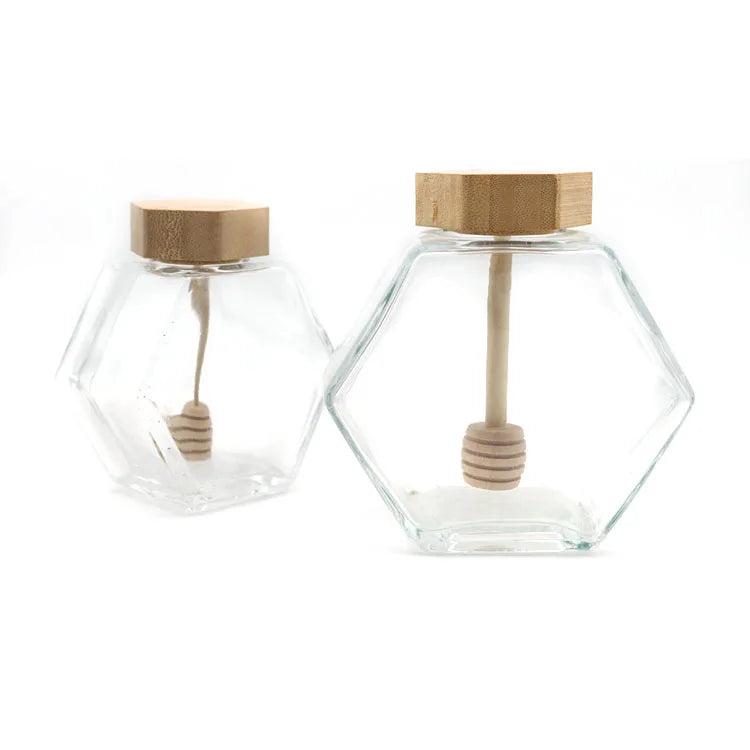 Honey Jar with Dipper and Lid 8 Ounce Glass Honey Pot for Home Kitchen