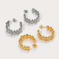 New Fashion Vintage Two-color Brass Plated 18k Gold Rough Fried Dough Twist Hollow Woven Metal Hoop Earrings