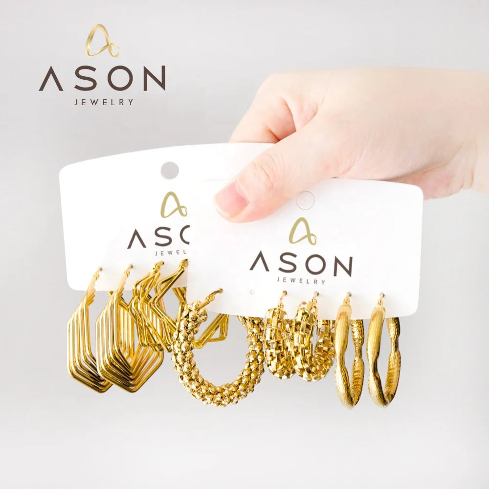 Ason Fashion Wholesale Price 18K Gold Plated Stainless Steel Jewelry Hollow Corn Star Irregular Chunky Hoop Earrings for Women