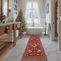Non-Skid Washable Kitchen Bathroom Carpet Runner Soft Holiday Decor for Entryway Faux Cashmere 2x6 ft Red Christmas Runner Rug