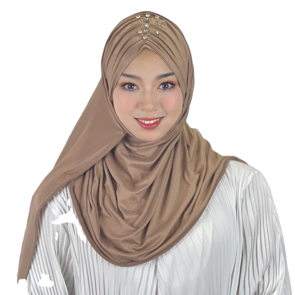 Arab Premium Jersey Burkha Instant Solid Color Medina Silk Beading Muslim Sequin Scarf Islamic Prayer Abayas Hijab for Women