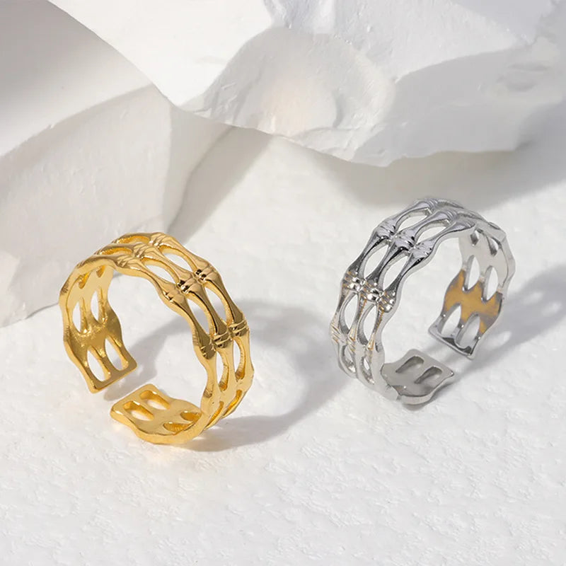 Beimai OEM 18k Gold Plated Bamboo Non-fading Stainless Steel Ring