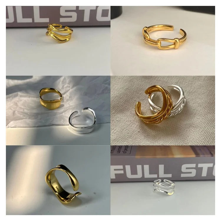 Hot Sale Sterling Silver 925 Open Ring Adjustable Light Luxury Punk Custom Twist Rope Ring for Women