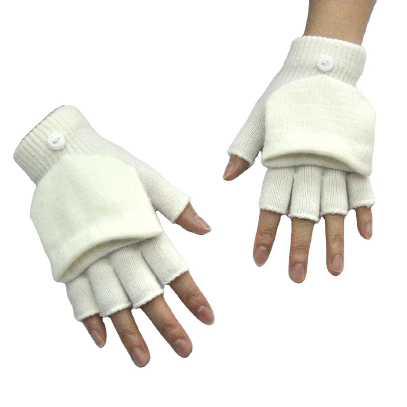 Cheap Women Winter Plain Flip Convertible Knitted Half Finger Gloves Cycling Outdoor Sports Ski Daily Windproof Breathable