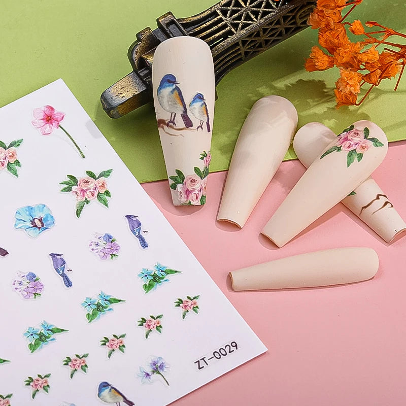 Zhengxiang 3D Nail Art Love Fragmented Flower Butterfly Bird Design 100pcs Christmas Autumn Eco-friendly Easy DIY Sticker Decal