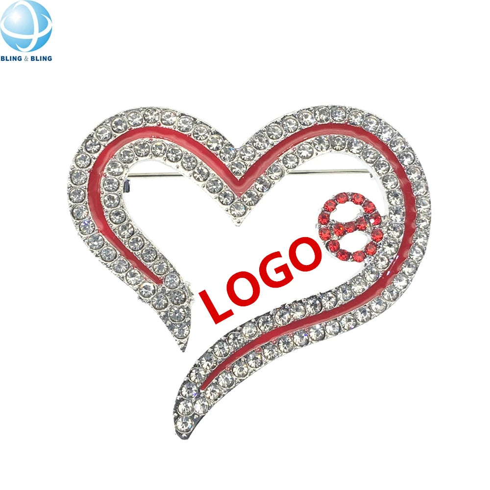 I Love Delta Rhinestone Heart Shape Brooch Red Enamel Custom 1913 Sorority Lapel Pins Greek Sorority Jewelry