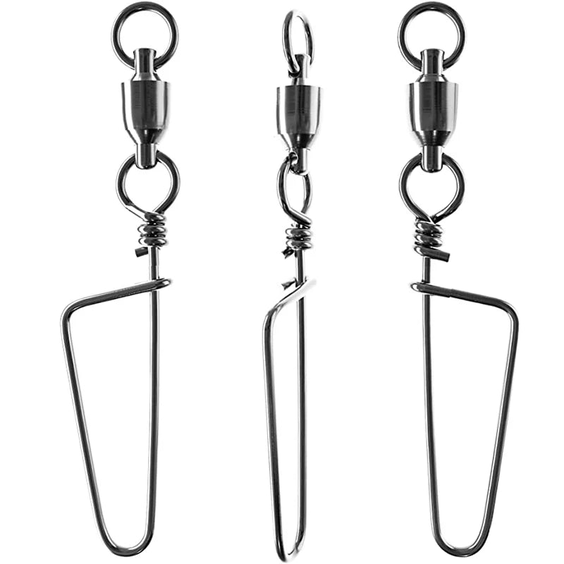 Stainless Steel Fishing Swivel Snap Rolling Swivel Connector Hooked Snaps Pin Ball Bearing Fishhook Lure Tackle Kit MegaBDM