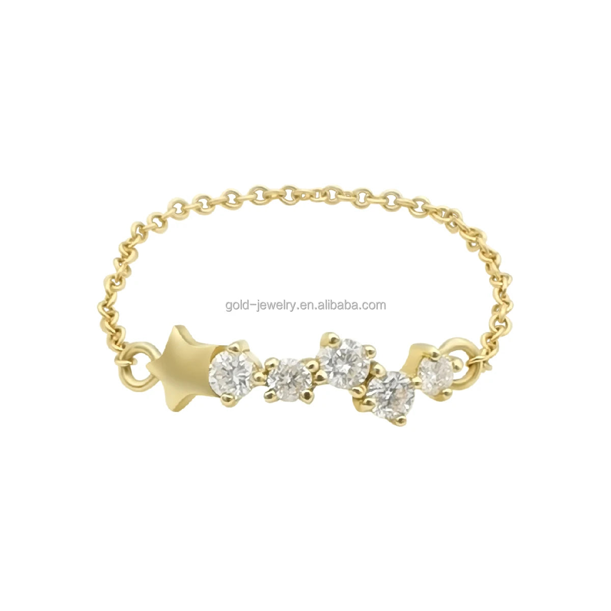 Chain Finger Ring Women's Gold Ring Jewelry Wholesale Diamond Stone Gold with Natural 14K Real Yellow Trendy Trade Assurance