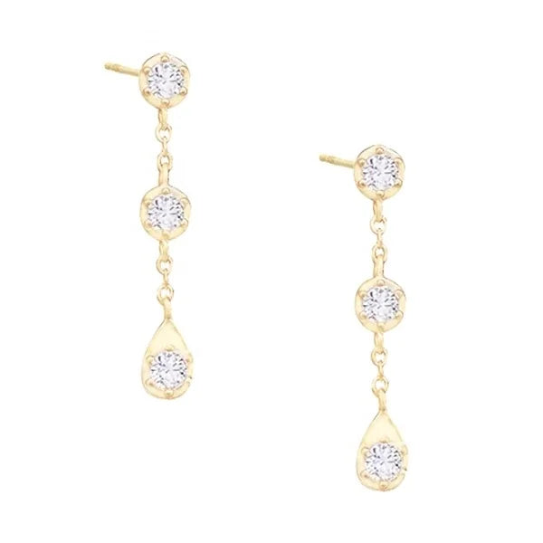 LOZRUNVE Korean Gold Fashion Boho Bezel Teardrop Drop Chain Stud Earring 925 Silver