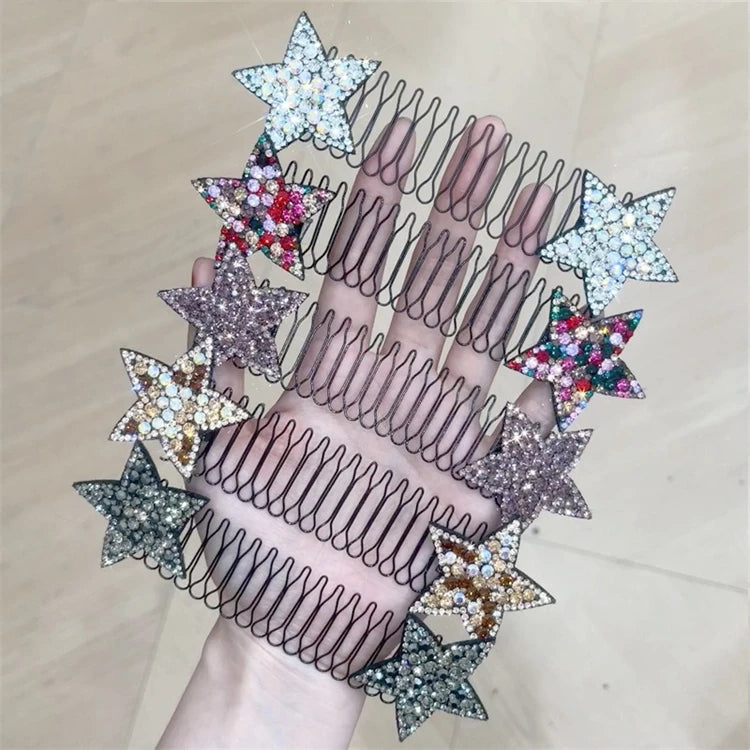 Invisible Hair Stick rainbow Five Pointed Star Rhinestone Hair Clip Fashion Women Hair Accessory