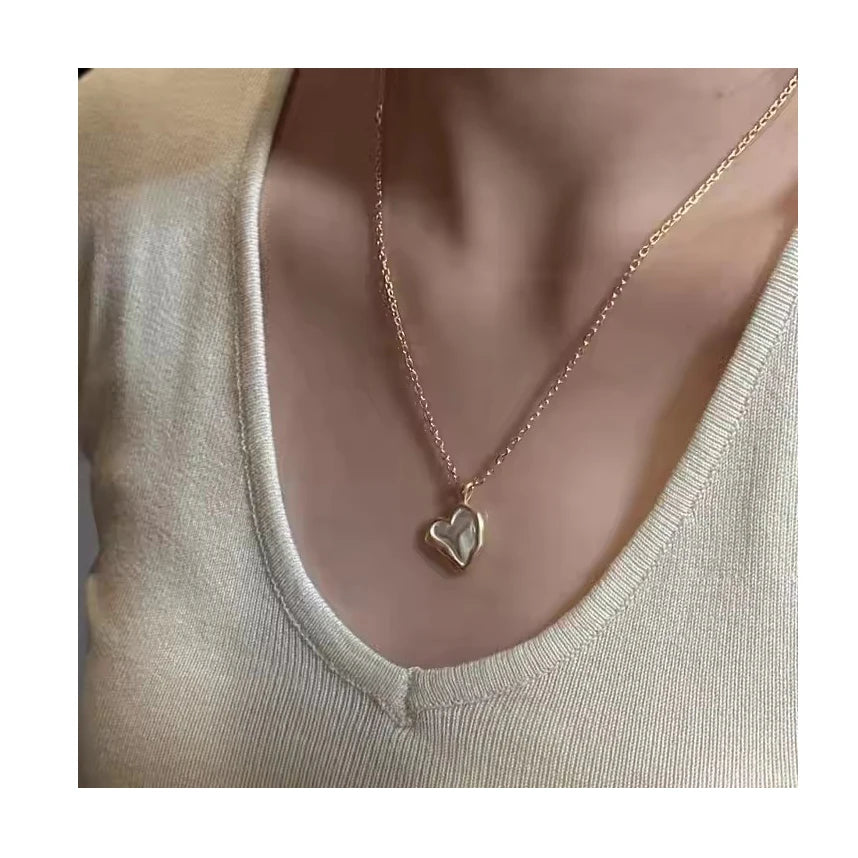 Irregular 925 Sterling Silver Frosted Heart Shape Pendant Necklaces INS Clavicle Chain Jewelry