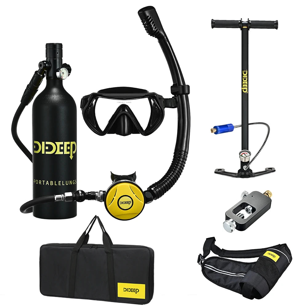 1L Aluminium Diving Equipment Oxygen Tank Kit for Air and Scuba Diving High Pressure Free Breathing Apparatus for 15-20mins