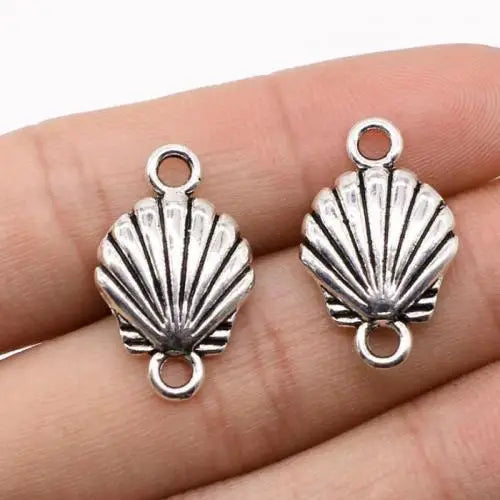 Antique Silver Color Plated Vintage Unisex Shell Zinc Alloy Connector Bar for Jewelry Making & 1/1 Loop 14x23mm 1547220