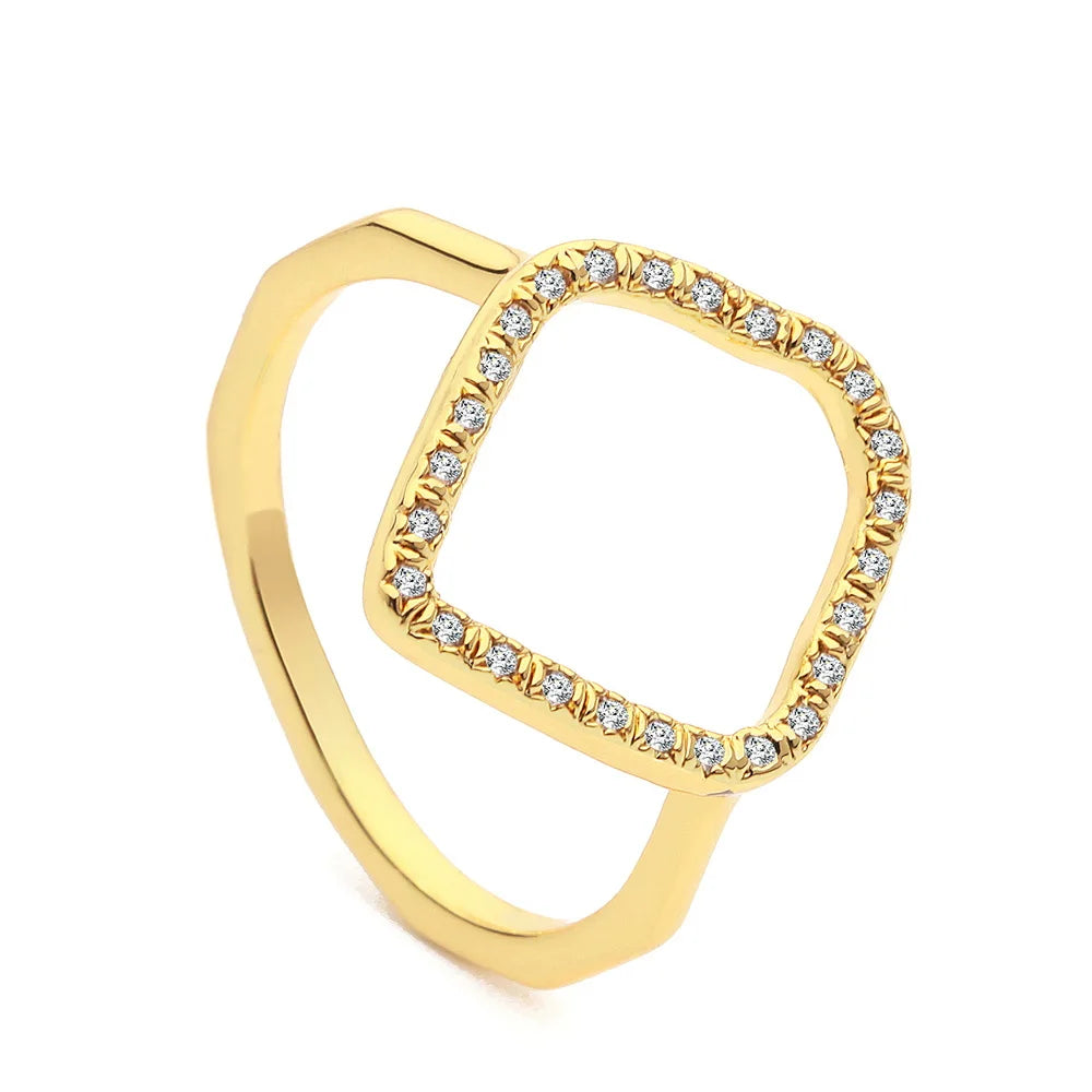 18K Gold Plated Ladies' Cubic Zirconia Engagement Ring Fashion Jewelry with Inlay Setting for Parties and Gifts