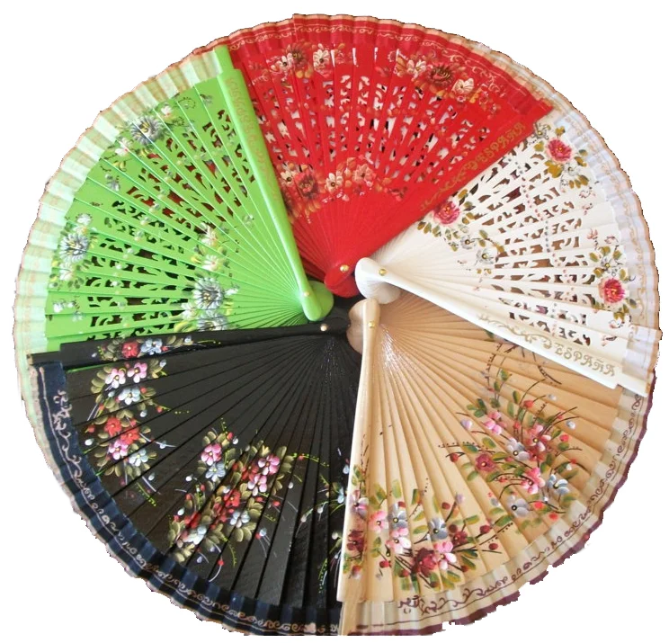 [I AM YOUR FANS] Spanish Folding Wooden Hand Fan Customized Home Decoration  Spanish Wood  Fan Painted With Flower